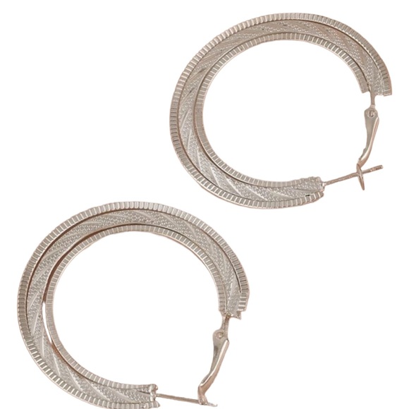 Silver Textured Hoop Earrings - Picture 2 of 4